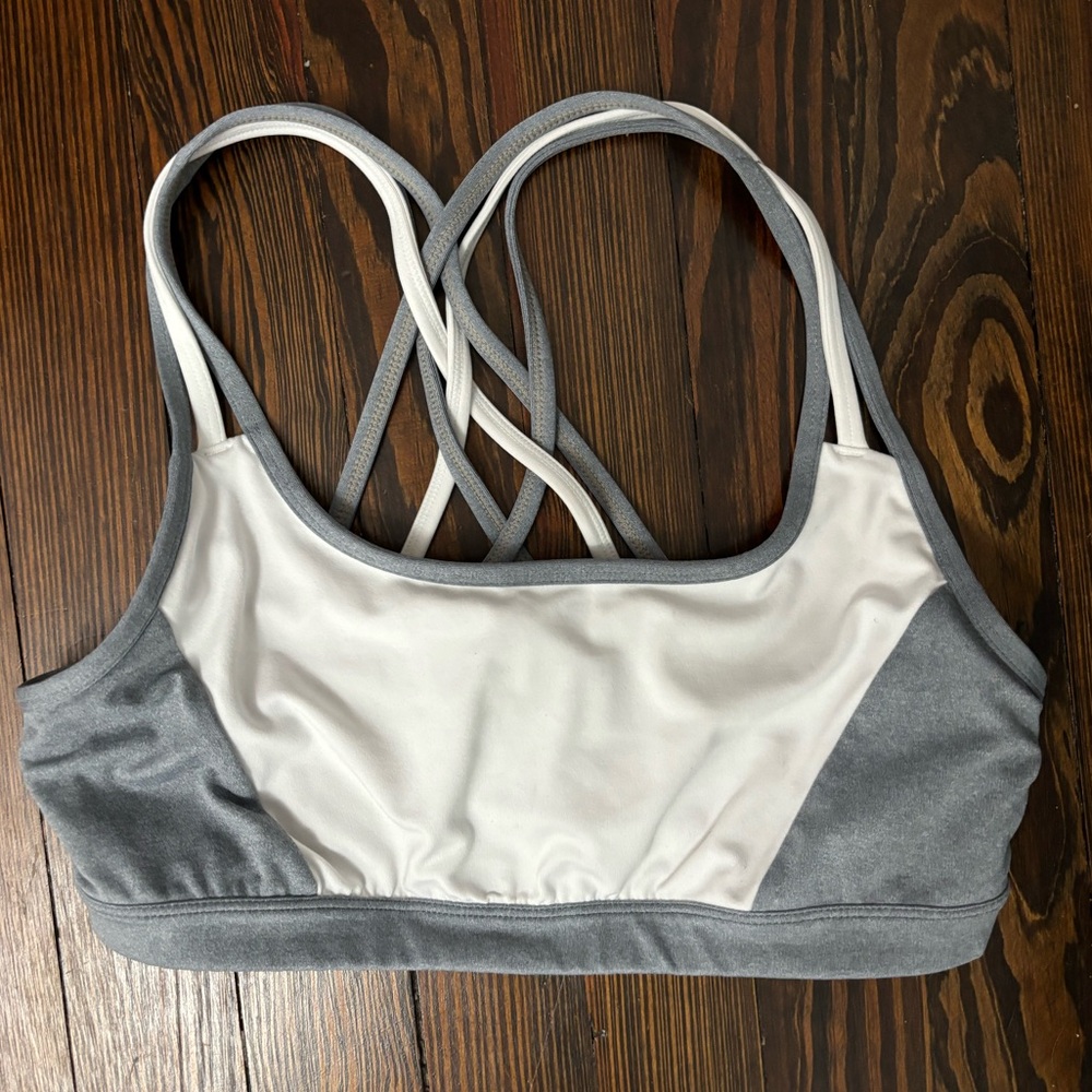 Athleta gray and white sports bra